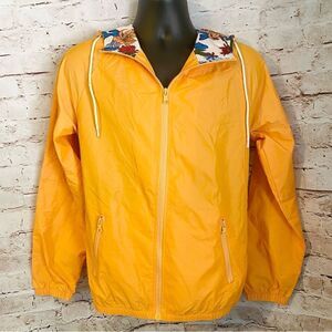 Original Use Orange Windbreaker Tropical Lined Hooded Rain Jacket XS